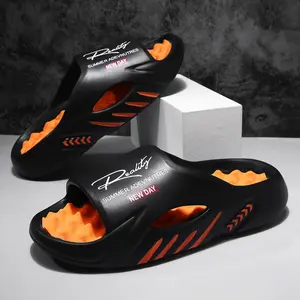 Men's Summer Fashion Sports Slippers EVA One-Piece Molding Thick Bottom Non-Slip Sandals Hollow Breathable Design Fashion Letter Printing Street Style Comfortable Orange Boy Footwear Black
