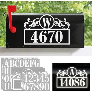 Reflective Mailbox Numbers Sticker with Custom Initial Monogram, Modern Number Vinyl Mailbox Lettering Decal, Self Adhesive Sticker for Signs, Door, , , , Business, Address Number