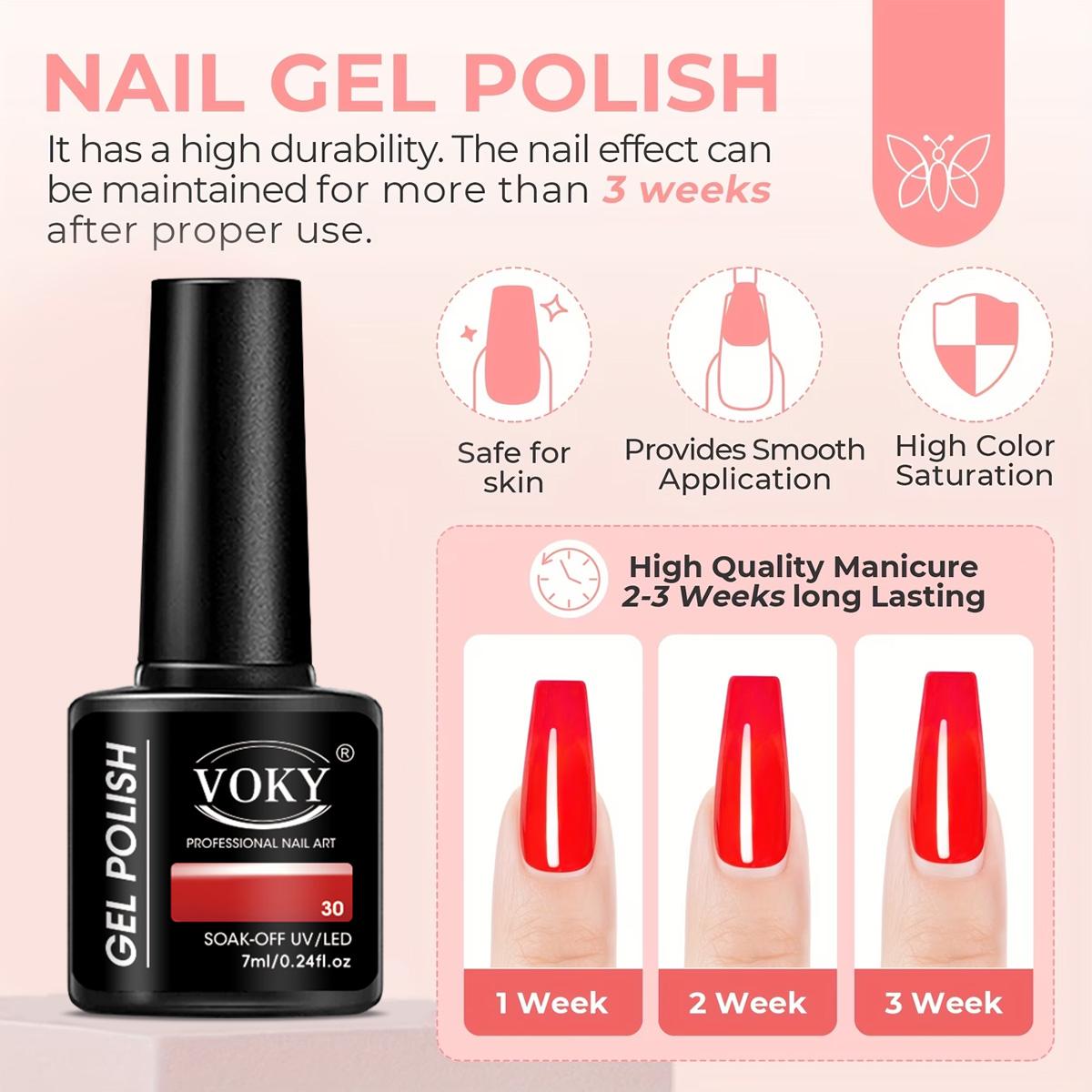 VOKY 24 Pack Gel Nail Polish Set #49-72 - Summer Dopamine & Metallic Shimmer Collection, Neon Brights Glitter Cream, UV LED Soak Off Festival Vacation Nail Art Kit, 5-Free