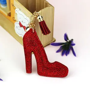Luxury High Heel Keychain Set of 5 – Glitter Fluffy Shoe Charm with Tassel, Crystal Bag Hanger for Purse/Car Keys, Fresh Summer Energy Decor
