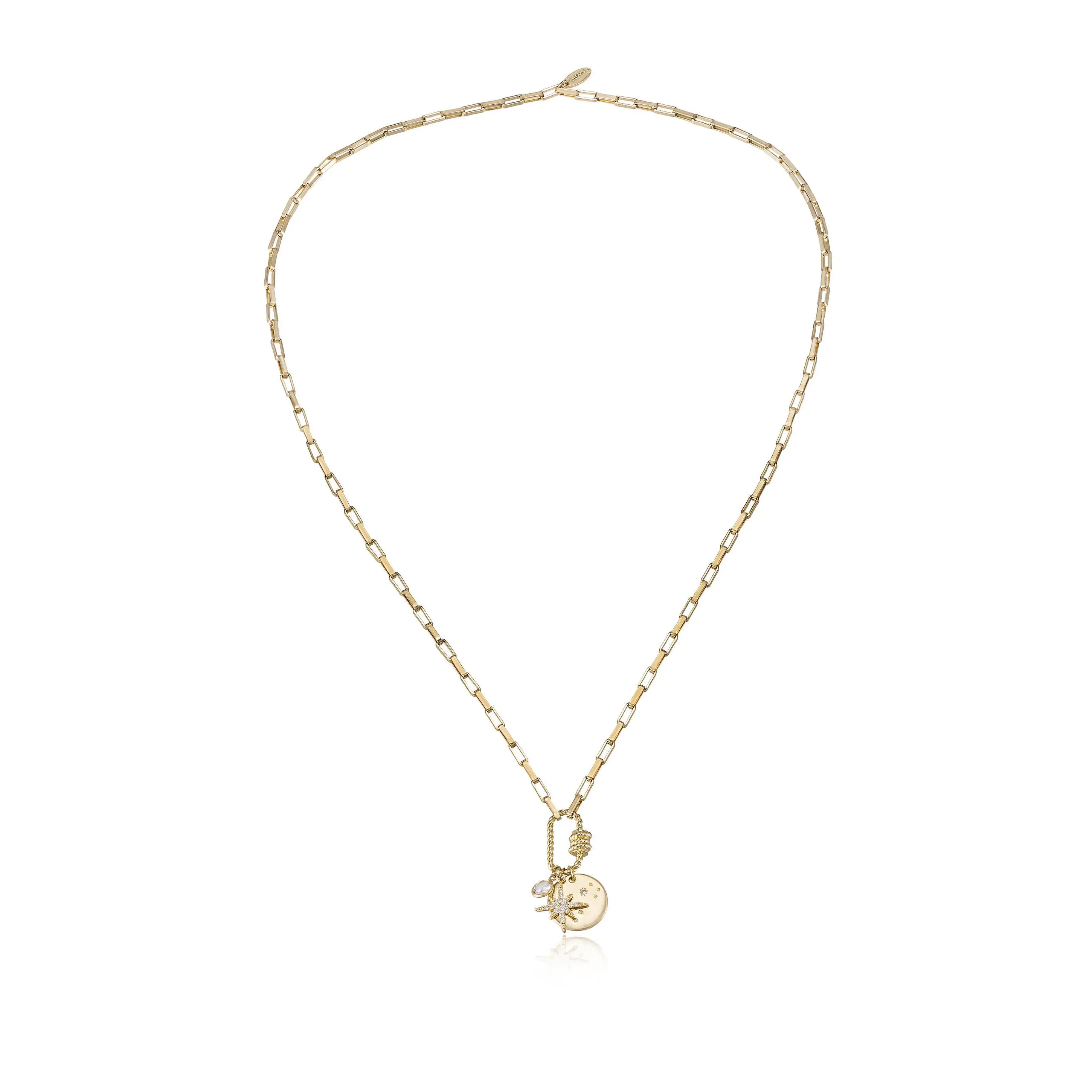Ettika Charmed For Sure Necklace – 18k Gold Plated Brass with CZ Crystals, 26-Inch Statement Jewelry for Women