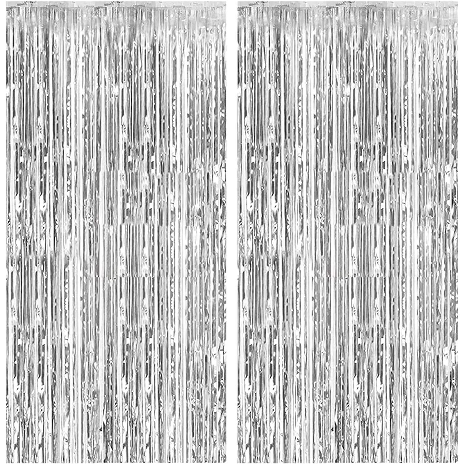 2 Pack Silver Foil Curtain Backdrop | Metallic Tinsel Fringe for Photo Booth, Party, Birthday, Wedding, Baby Shower, Bachelorette, Holiday Decorations K.E.J.