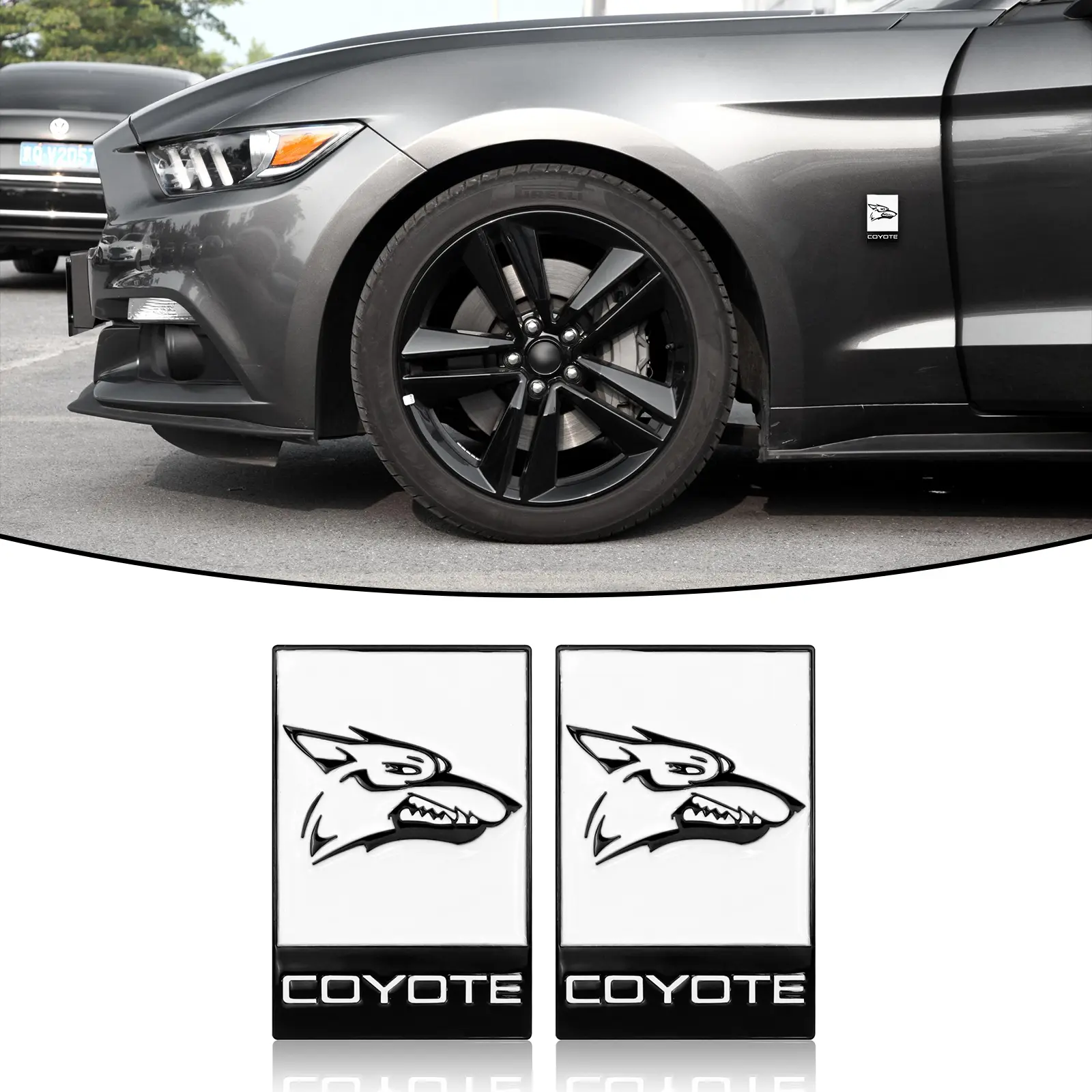 2pcs High-Quality ABS Coyote Head Unique Logo Metal Car Emblem Stickers with Adhesive Backing, Vehicle Decoration for Car Body Fender Side or Rear Trunk, Truck Exterior Accessories