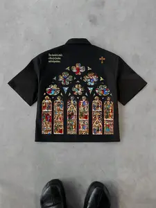 Men's Cool Church Cross Short Sleeve Shirt, Graphic Print, Zipper Collar, Smooth Material, Casual Fit, Perfect for Weekend Gatherings