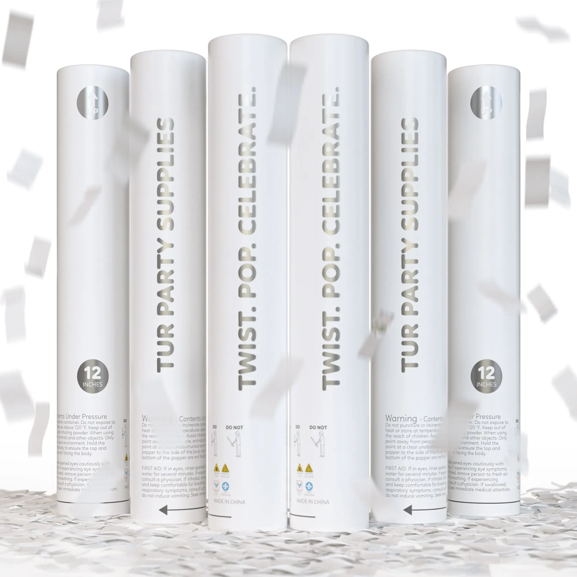 White Biodegradable Confetti Cannon – Wedding Confetti Poppers, 6-Pack, Launches 25 ft | Weddings & Anniversaries