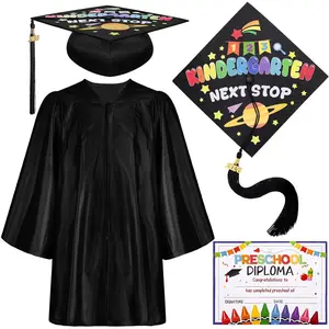 2026 Preschool Graduation Cap Gown Set Graduation Outfit with Tassel Cap Certificate for Boys Girls