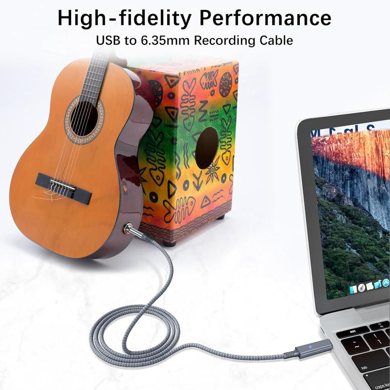 USB Guitar Cable 6.6FT,1/4 Inch TS Instrument Cord,USB A to 6.35mm Male Jack Stereo Audio Interconnect Wire Line for Electric Guitar,Bass,Keyboard,Mixer,Amplifier,Amp,Speaker,Equalizer, Feet