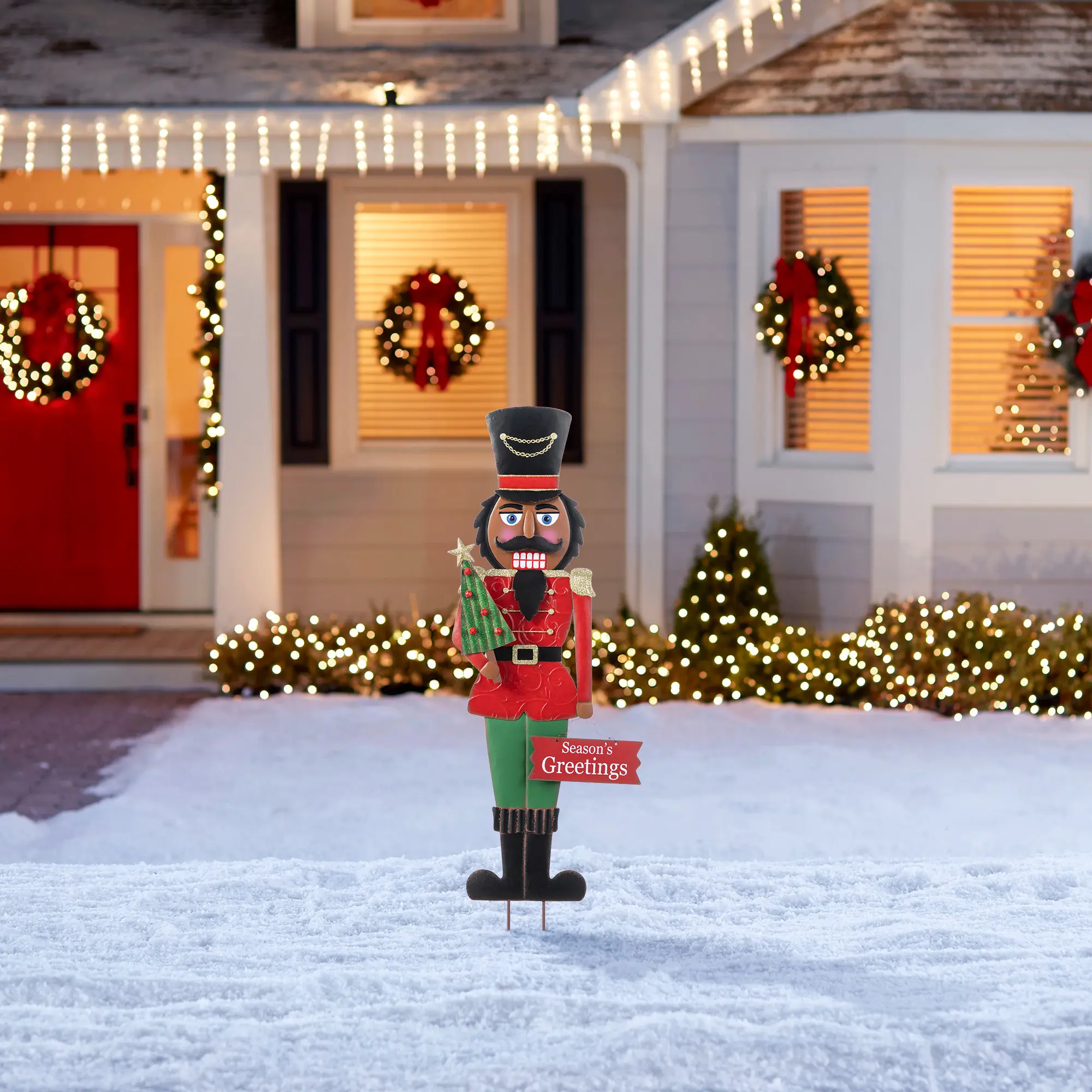 【Christmas in July】 Glitzhome 36"H Christmas Metal African Nutcracker Yardstake (KD)