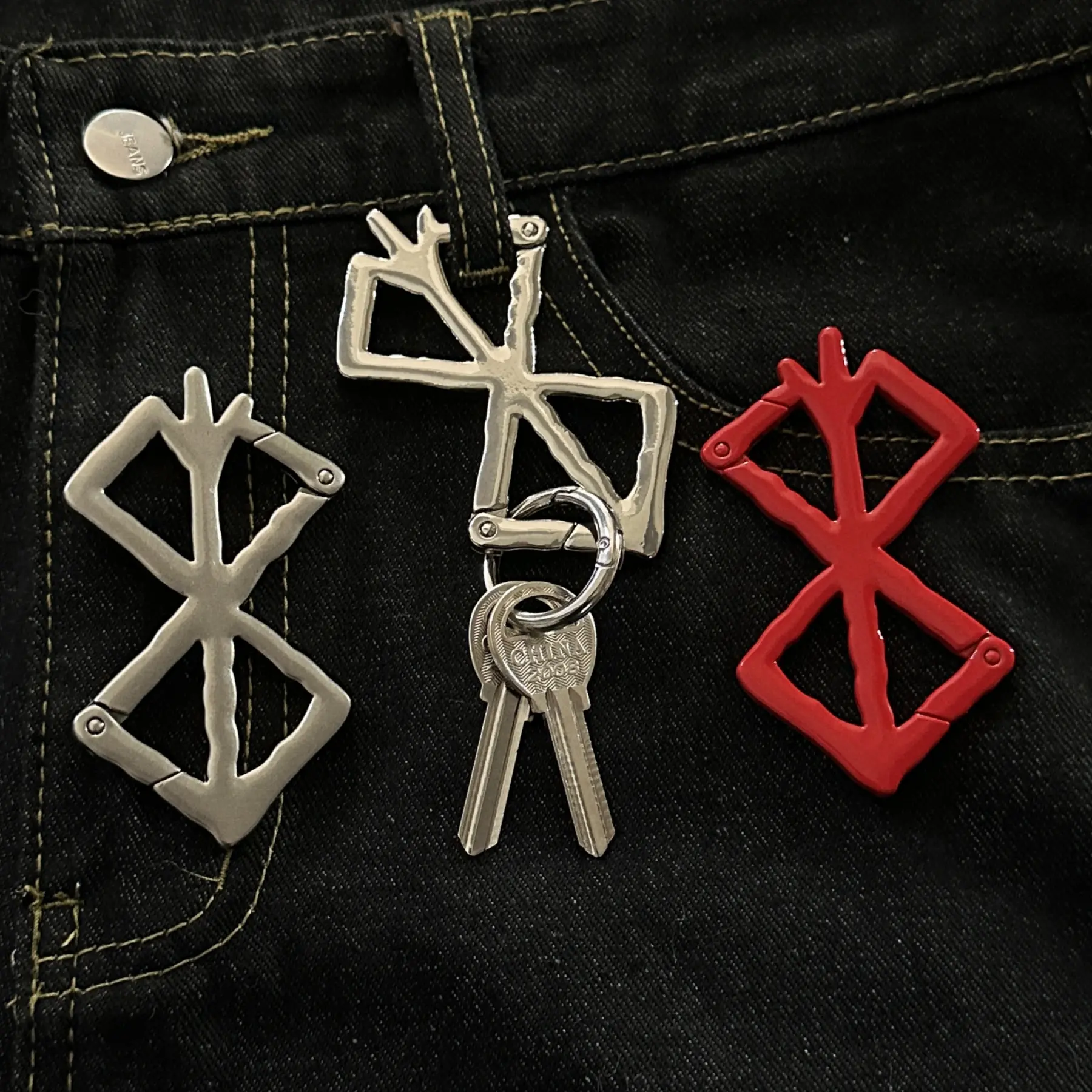 Irregular Geometric Carabiner Keyring High-End Unisex Clean Fit Pants/Bag Charm Gothic Outfit Accessory