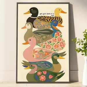 Wall Art Poster Funny Poster Ducks Wall Art Colorful Ducks Print Poster Trendy Animal Pattern Decor Kitsch Dopamine Art