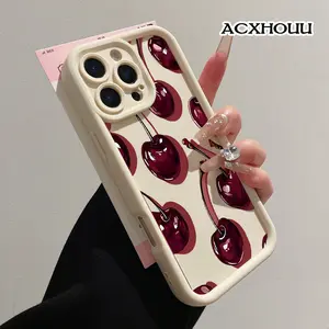Compatible with iPhone 17 16 E Pro Max 15 Plus 14 13 12 11 XS XR Dark Cherry Pattern Soft TPU Shockproof Anti-Scratch Rugged Cover