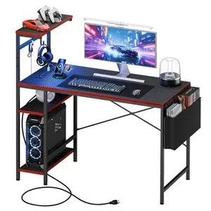 Zenstyle 44-Inch Gaming Desk with Power Outlet, LED Light, Hook, Gaming Accessories for Office & Computer Use