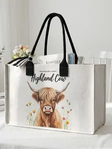 1 piece of 2D printed large-capacity carry all tote storage bag with highland cow pattern, extra large storage bag, sturdy handle, space-saving multi-purpose, suitable for use at school, on business trips, and shopping