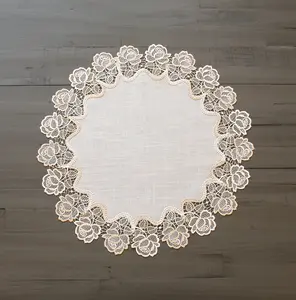 Linens Art And Things - Beige Rose Lace Table Topper (23"/ 33" Round)