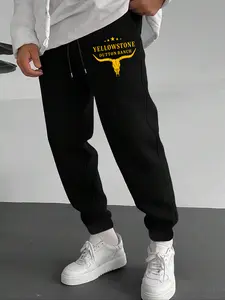 Men's "Yellowstone Dutton Ranch" Graphic Jogger Pants, Streetwear Fashion with Western Cowboy Design, Casual Urban Outfit, Comfortable Cotton Blend Activewear, Unique TV Series Inspiration, Perfect for Daily Leisure & Western Style Enthusiasts