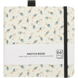 5.1x5.1 Watercolor Sketchbook, 64 Sheet 165GSM/112lb Watercolor Paper Sketchbooks Acid Free Watercolor Journal Hardcover Artists Paper Pads with Pen Holder, Blue Flower