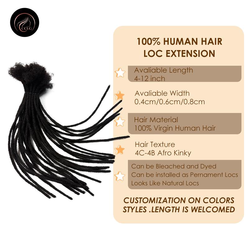 CCLG  Loc extension 100% Human Hair Handmade Dreadlock Extensions | Dyeable & Bleachable | 0.4-0.8cm Width | 4-12 Inches | Perfect for locrepair add Length & Thickness Boost locjourney basic style