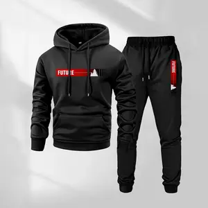Men's Future Letter Printed Hoodie and Drawstring Sweatpants Set, Menswear, Casual Athletic Long Sleeve Hooded Jacket & Trousers for Fall & Winter, Men's Clothing for Daily Wear, Sportswear Indoor Outdoor, Tracksuit, Athleisure Summer Clothes
