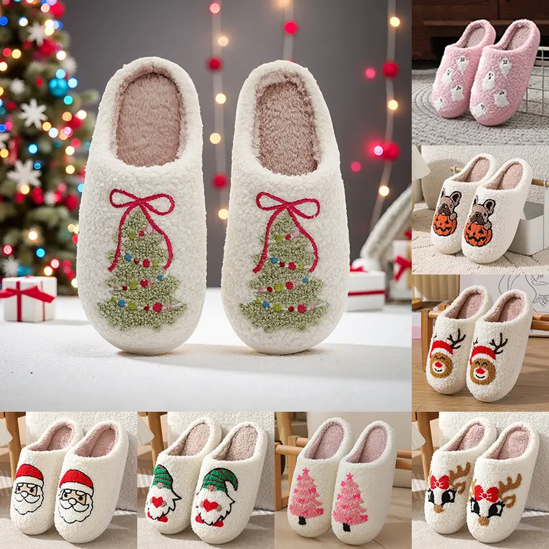 Women Men Memory Foam Christmas Slippers Warm House Slippers Bedroom Home Shoes for Indoor Outdoor