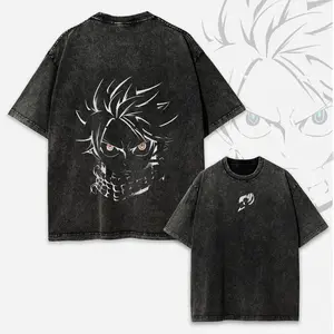 valentine shirts  Natsu Fairy Tail Tee – Washed Oversized Double Sided Anime Graphic Shirt (