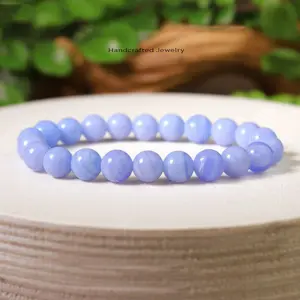 Natural Handmade Blue Lace Agate Bracelet 4mm Beads Stretch Men Women Bracelet Healing Chakra Gemstone Beaded