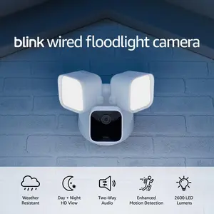Wired Floodlight Camera - Smart security camera, 2600 lumens, HD live view, enhanced motion detection, built-in siren, Works with Alexa – 1 camera (White)