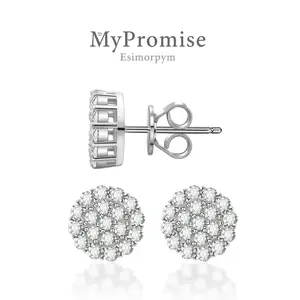 S925 Round VVS Moissanite Halo Stud Earrings Jewelry Perfect Birthday Mother’s Day Christmas Gift for Men Women Golden Earrings Wedding Set