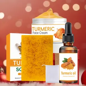 Turmeric Soap Bar & Turmeric Oil & Turmeric Cream Set, 1/2 Sets Moisturizing Facial Skin Care Kit, Daily Skincare Product for Women & Men