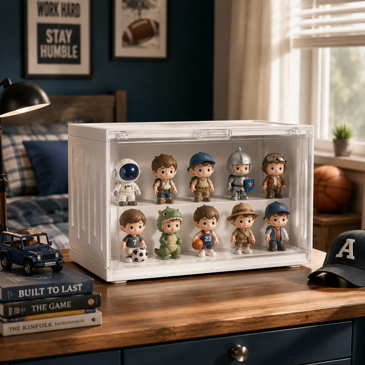 Clear Stackable Display Case with Door - Home Organizer Storage Box for Action Figures, Mini Collectibles