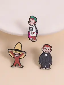 Curious George Enamel Pin Set (3 Pieces), Durable, Vintage Charm, Perfect Accessory for Fans & Retro Cartoon Collectors, Ideal for 80s-00s Nostalgia Party, Perfect Gift