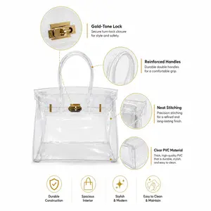 Viral Clear Jelly PVC Handbag for Women, Summer Beach Tote Bag, Stadium Approved Transparent Purse, Fashion Top Handle Shoulder Bag large-capacity
