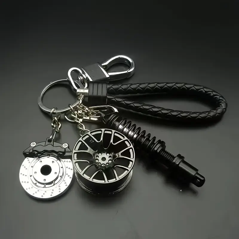 Car Parts Keychain, Sports Car Enthusiast Gift, Fashionable Car Theme Collectible - Black Turbo, Silver Gearbox, Rainbow Tire Edge, Red Brake Disc, Red Shock Absorber, Ideal Gift for Boyfriend Car Enthusiast Collection