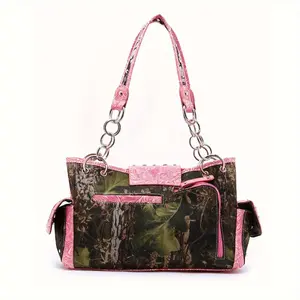Western Style Camouflage Purse Concho Buckle Tooled Floral Country Studs Crossbody Women Handbag Shoulder Bag Wallet Set