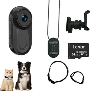 Black Mini Body Camera 64GB, HD 1080p Hand Free Action Camcorder with Magnetic Lanyard & Pet Collar, Thumb Size POV Video Audio Recording for Dog Cat Human Vlogging, Body Worn Cameras with Clear Night Vision