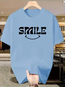 Men's Casual Smile Print T-Shirt, Short Sleeve Slim-Fit Top, Y2K Street Style, Trendy Graphic Tee for Daily Wear