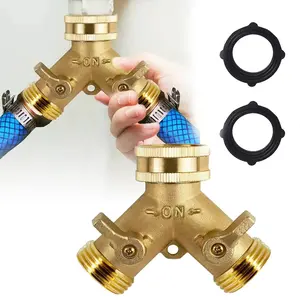 Brass Garden Hose Splitter (2 Way), Solid Brass Hose Y Splitter 2 Valves with 2 Extra Rubber Washers (Brass)