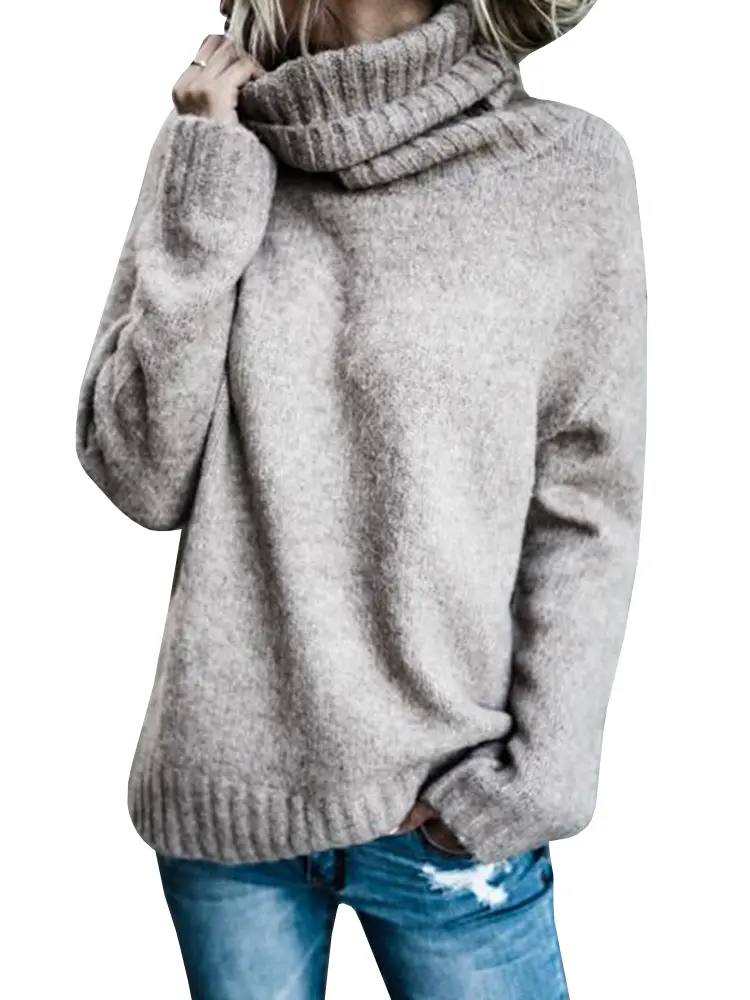 Womens Turtle Neck Pullover Waffle Knit Long Sleeve Sweaters Side Slit Chunky Drop Shoulder Loose Tunic Jumper Tops Casual Winter