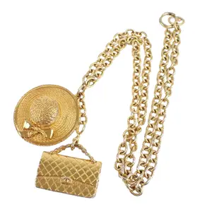 Pre-owned M170 CHANEL Straw Hat Motif Necklace GP Chain Bag Charm ️ $1999