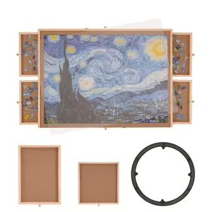 Father's Day Gift Spring new arrivals 1000 Piece Puzzle Board with 6 Drawers and Cover, 29"x21.6" Rotating Wooden Jigsaw Puzzle Plateau, Portable Puzzle Accessories for Adults, Puzzle Organizer & Puzzle Storage System, Gift for Mom