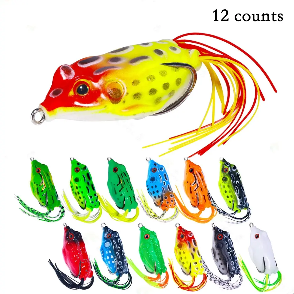 12pcs Supertrip Topwater Frog Crankbait Lures for Bass Fishing, Artificial Fishing Lures, Soft Swimbait Baits in Multicolors, Ideal Fishing Tackle for Anglers, Fishing Equipment, Lure Set