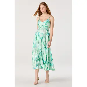 Maeve Floral Pleated Satin Midi Dress