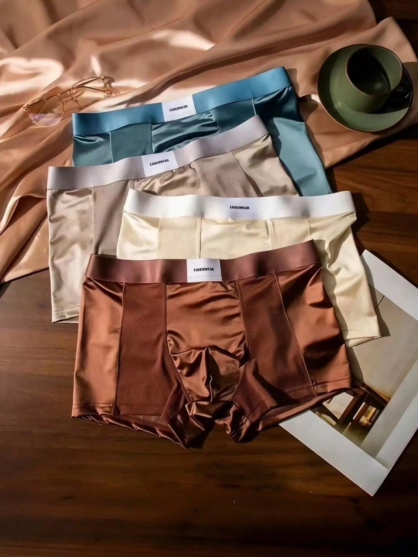 Men's Satin Underwear Set,Breathable Short PantsSoft Comfortable Fabric,Casual Style,All SeasonsWear, Home & Vacation Use