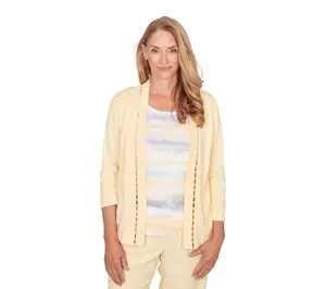 Alfred Dunner Petite Pearl Stripe Two in One Sweater