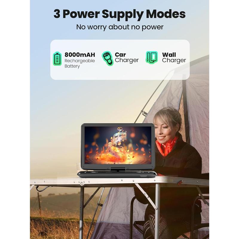 18" Portable DVD Player with with 5-Hour Rechargeable, 16"  Swivel Screen with Dual Stereo Speakers, Support USB/SD/Sync TV, Regions Free