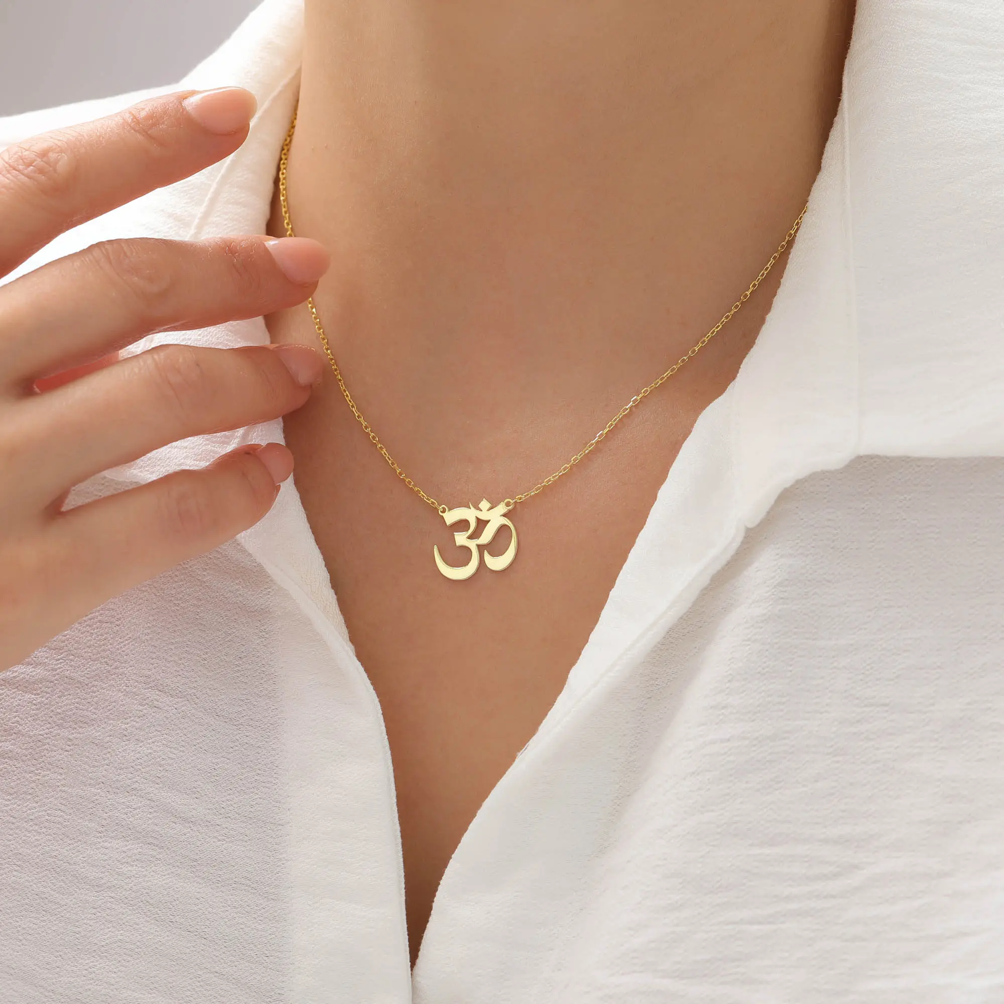 Ohm Gold Necklace Sterling Silver, Gold Meditation Symbol Jewelry, Perfect Yoga Lover Gift, Pendant for Women