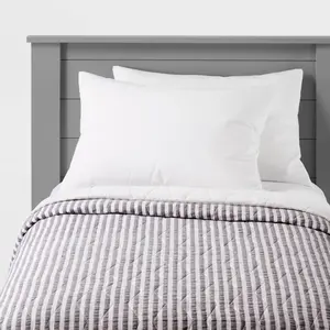 Full/Queen Chambray Stripes Kids' Quilt Black - Pillowfort: Cotton, OEKO-TEX Certified, Machine Washable