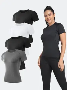 4 Pack Women's Compression Shirt Running Athletic T-Shirts Workout Tops Baselayer Short Sleeve Yoga Gym Sports Gear