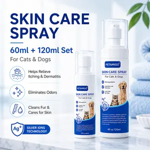 PETAMIGO Skin Care Spray for Dogs & Cats, 60ml + 120ml 2-Bottle Combo Set, Silver Ions Gentle Formula, Lick-Safe Pet Spray, Helps Soothe Itching & Skin Discomfort, Odor Control, Fur Cleaning & Skin Barrier Care