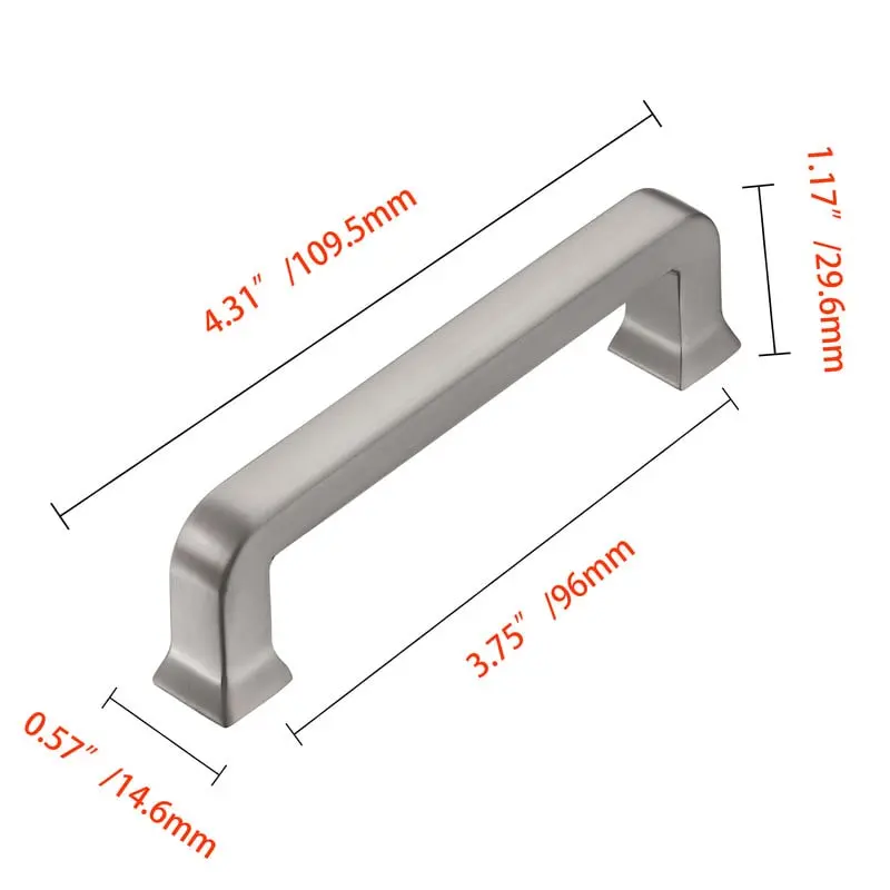 HW401BN Die-Cast Zinc Pull Handle, Brushed Nickel Hardware for Cabinets Drawers, 3.75 in. Center to Center - Pack of 10