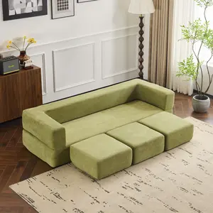 [AURA] 79.14-inch Convertible Chenille Fabric Sectional Sofa - With 3 Storage Stools - High Rebound Foam Bed, Suitable for Dorms, Apartments, Home Offices cozy furniture